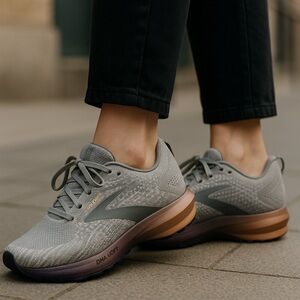 Brooks Gray Athletic Shoes with Breathable Mesh and Cushioned Sole